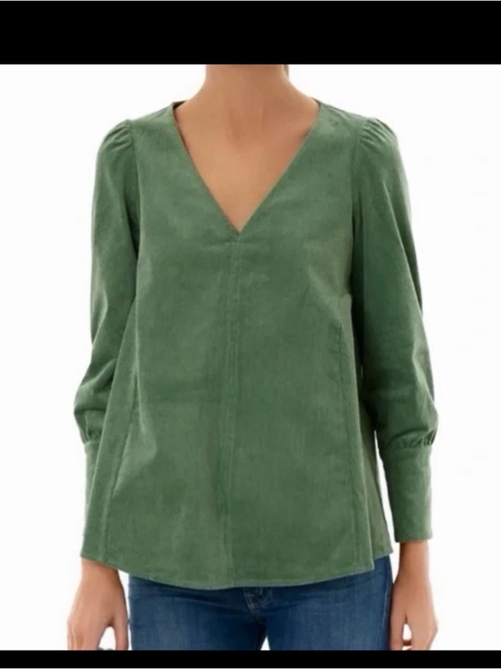 Tuckernuck Green Corduroy Rockstud Cuffeaston Popover Blouse
